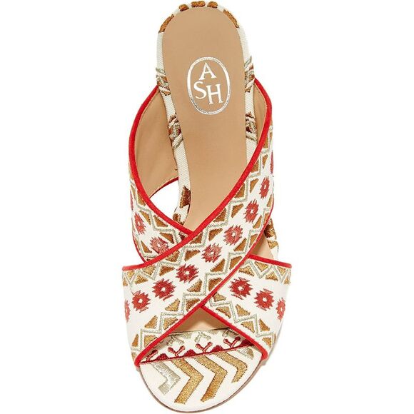 ASH Womens Red Aztec Adel Round Toe Block Heel Slip On Heeled Sandal 36 - Picture 3 of 3